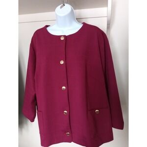 Isaac Mizrahi‎ Live Womens 3X Berry Pink Quilted Button Front Jacket Gold